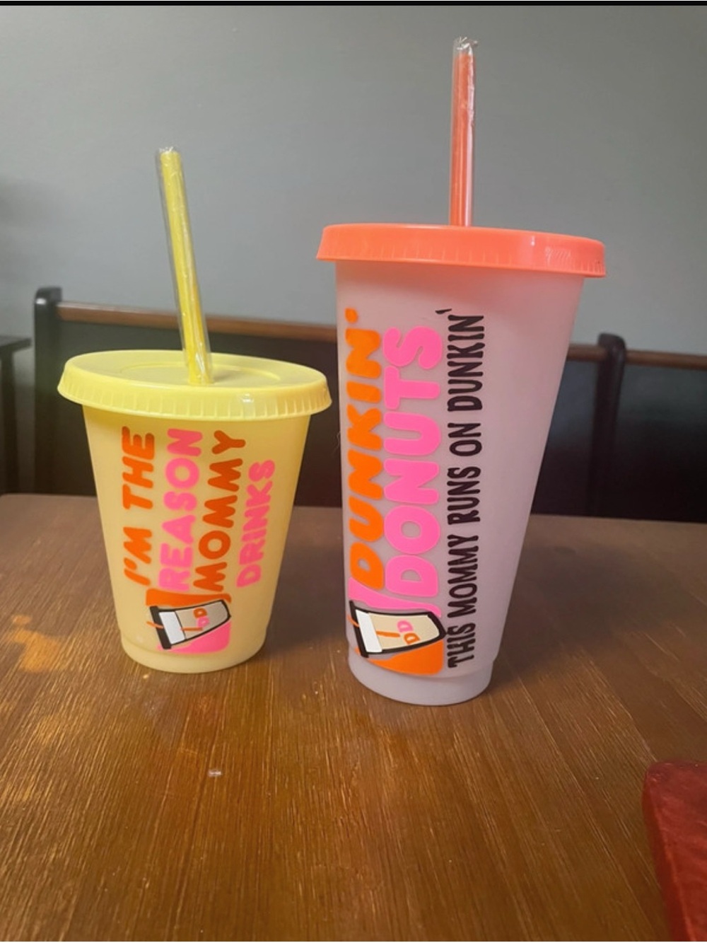 Yellow & Pink Reusable Drink Cups with Lids and Straws